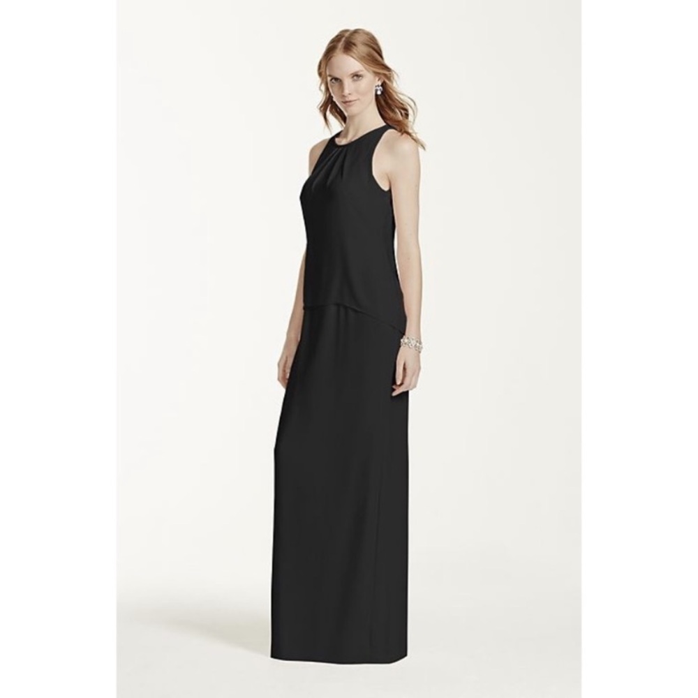 $189 David’s Bridal Long Open Back Matte Crepe Dress in black 12